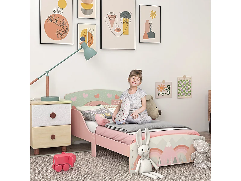 Letto per bambini da 3-6 anni con doghe e bordi rialzati rosa