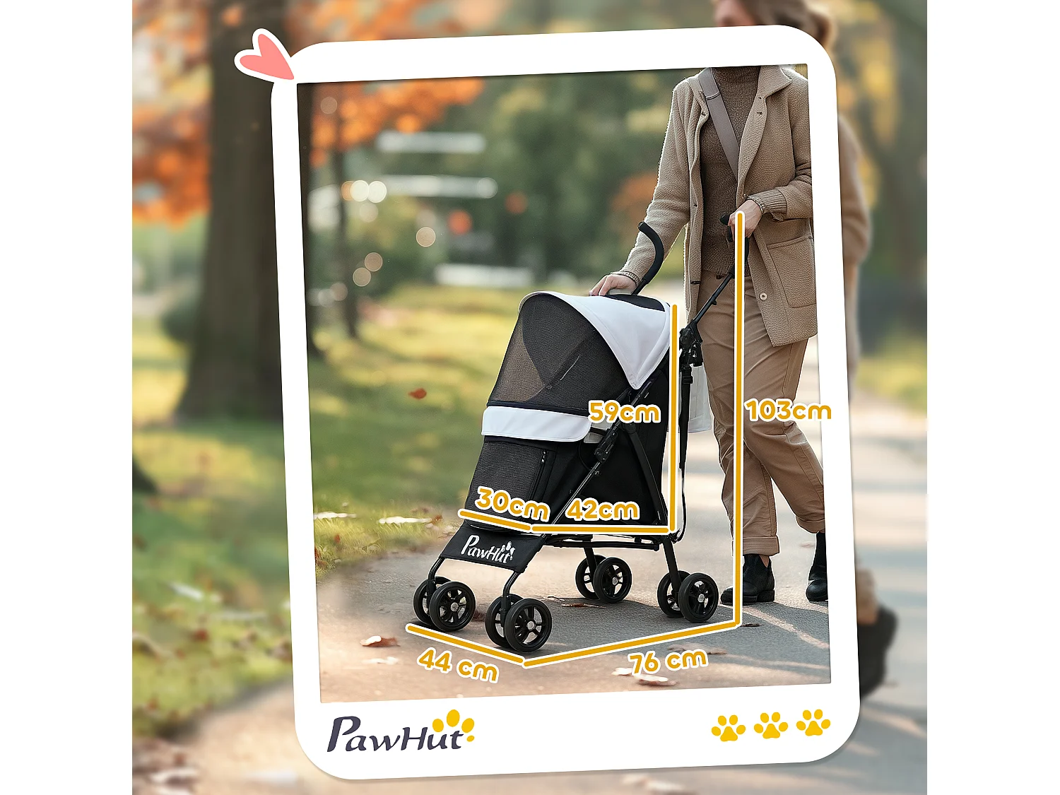 Passeggino per cani con 2 finestre a rete e guinzagli nero grigio chiaro