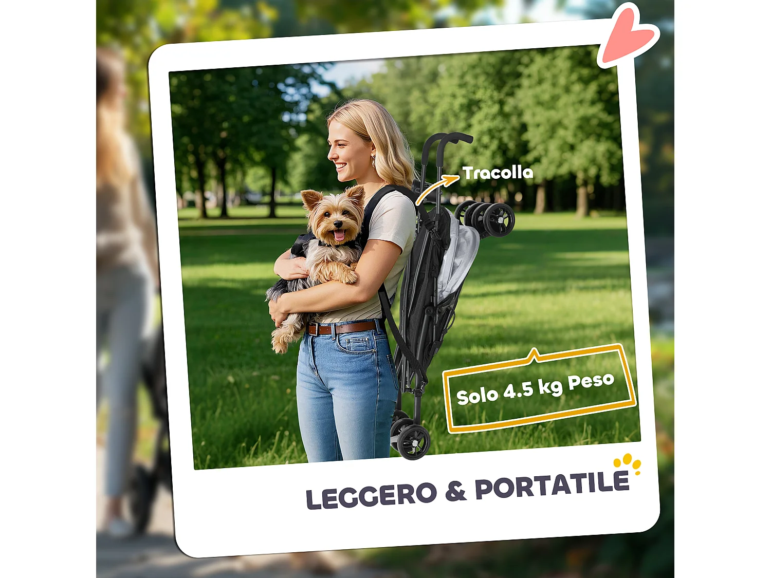 Passeggino per cani con 2 finestre a rete e guinzagli nero grigio chiaro