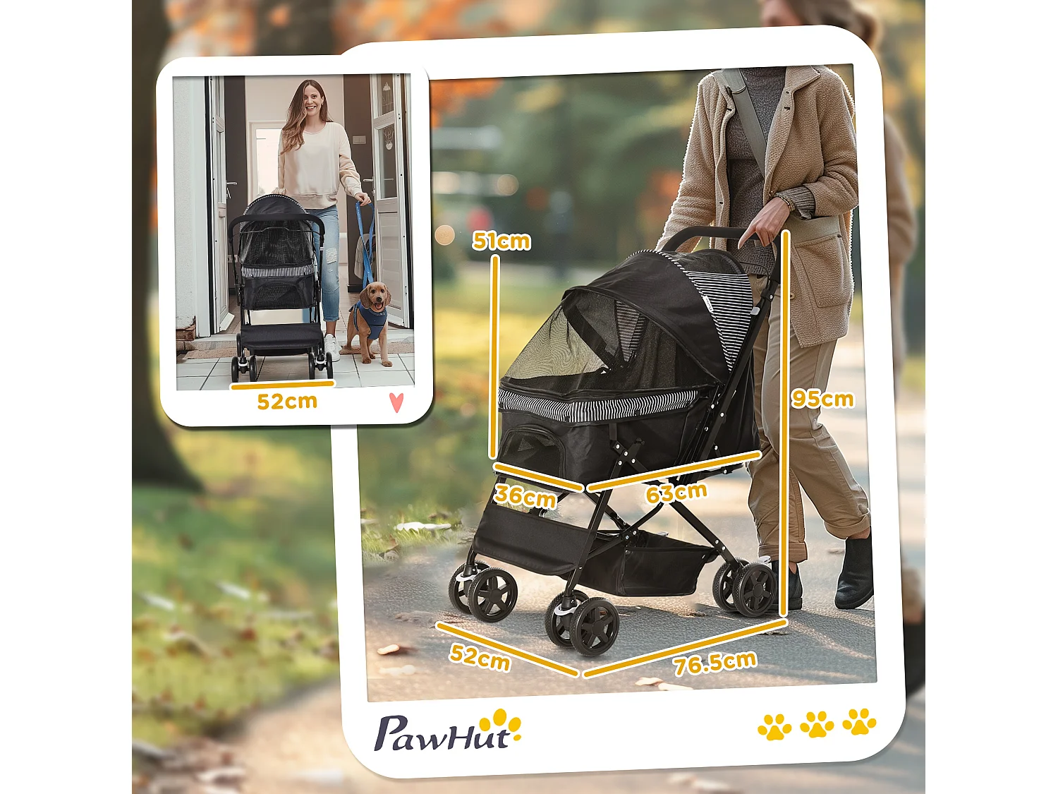 Passeggino per cani pieghevole con maniglione girevole e ruote in eva