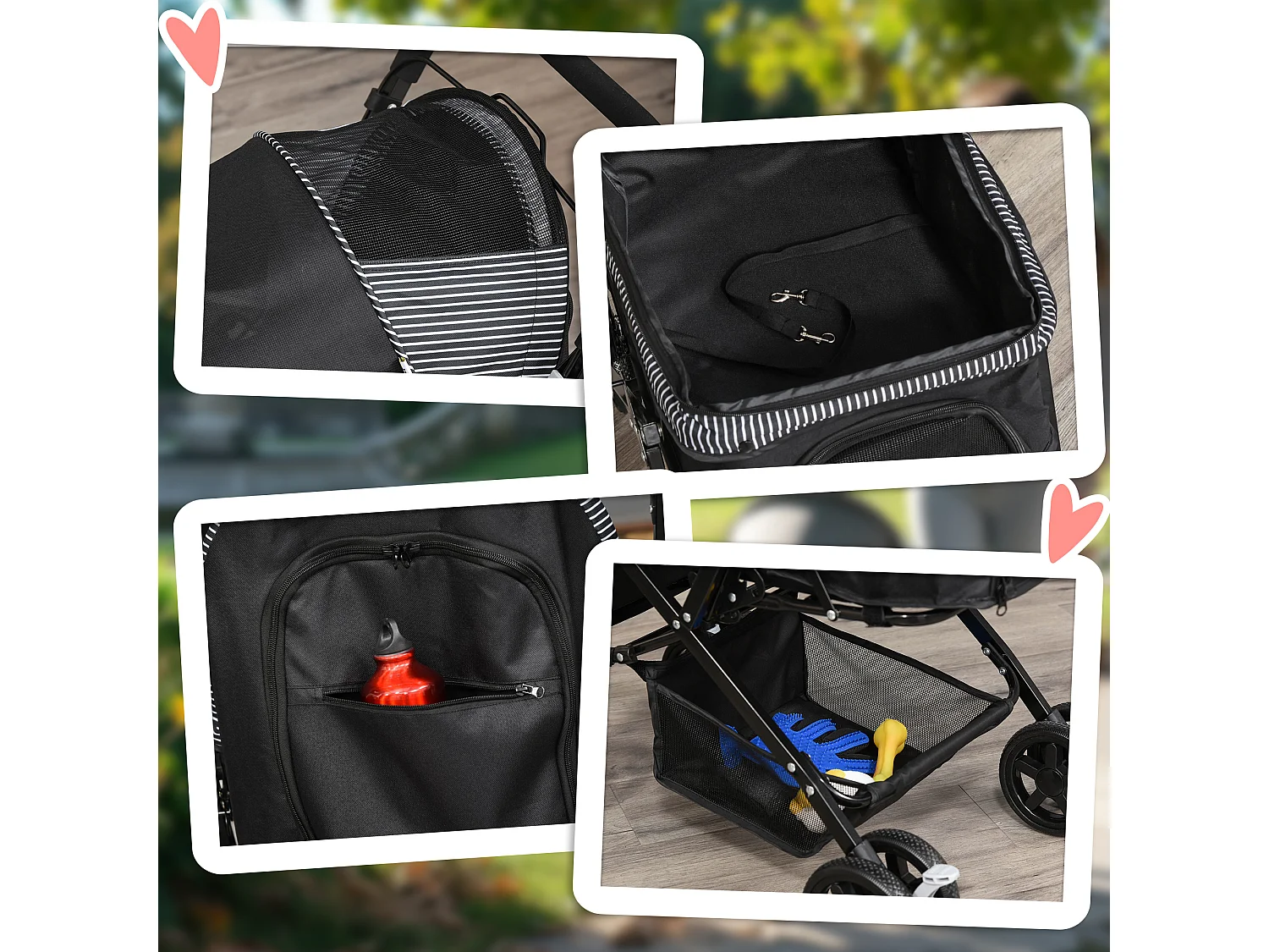 Passeggino per cani pieghevole con maniglione girevole e ruote in eva