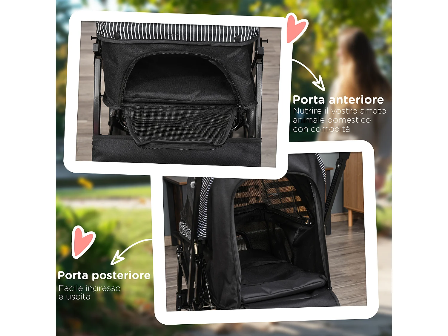 Passeggino per cani pieghevole con maniglione girevole e ruote in eva