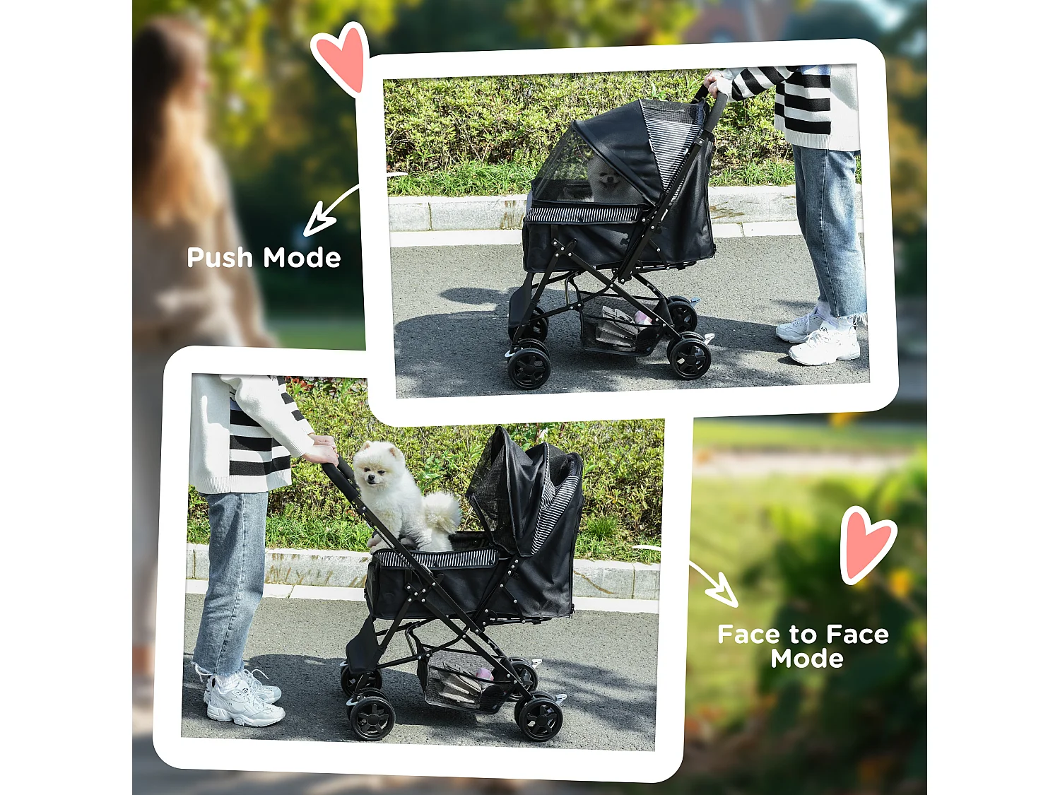 Passeggino per cani pieghevole con maniglione girevole e ruote in eva