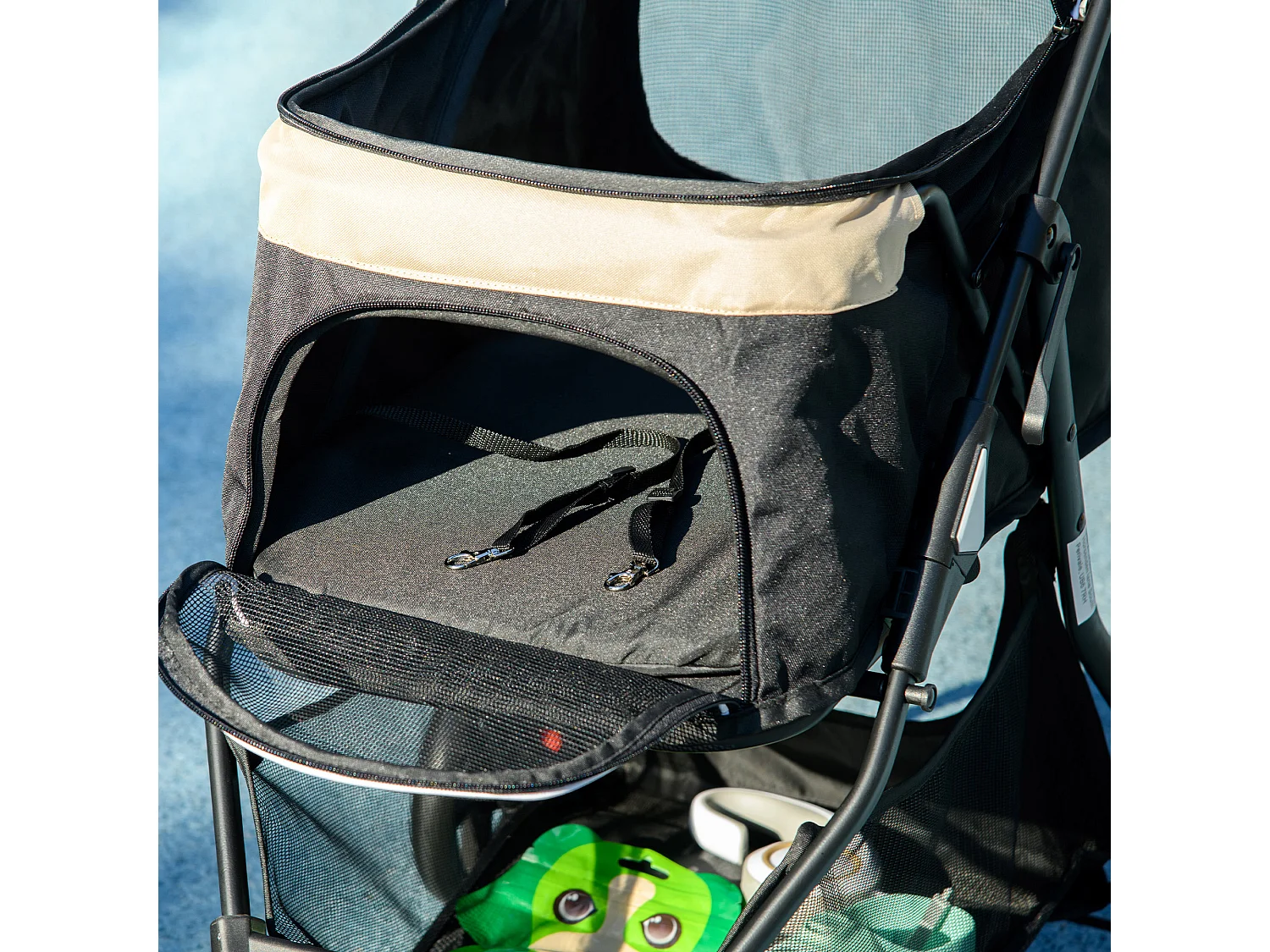 Passeggino cani pieghevole 3 ruote con copertura antipioggia khaki