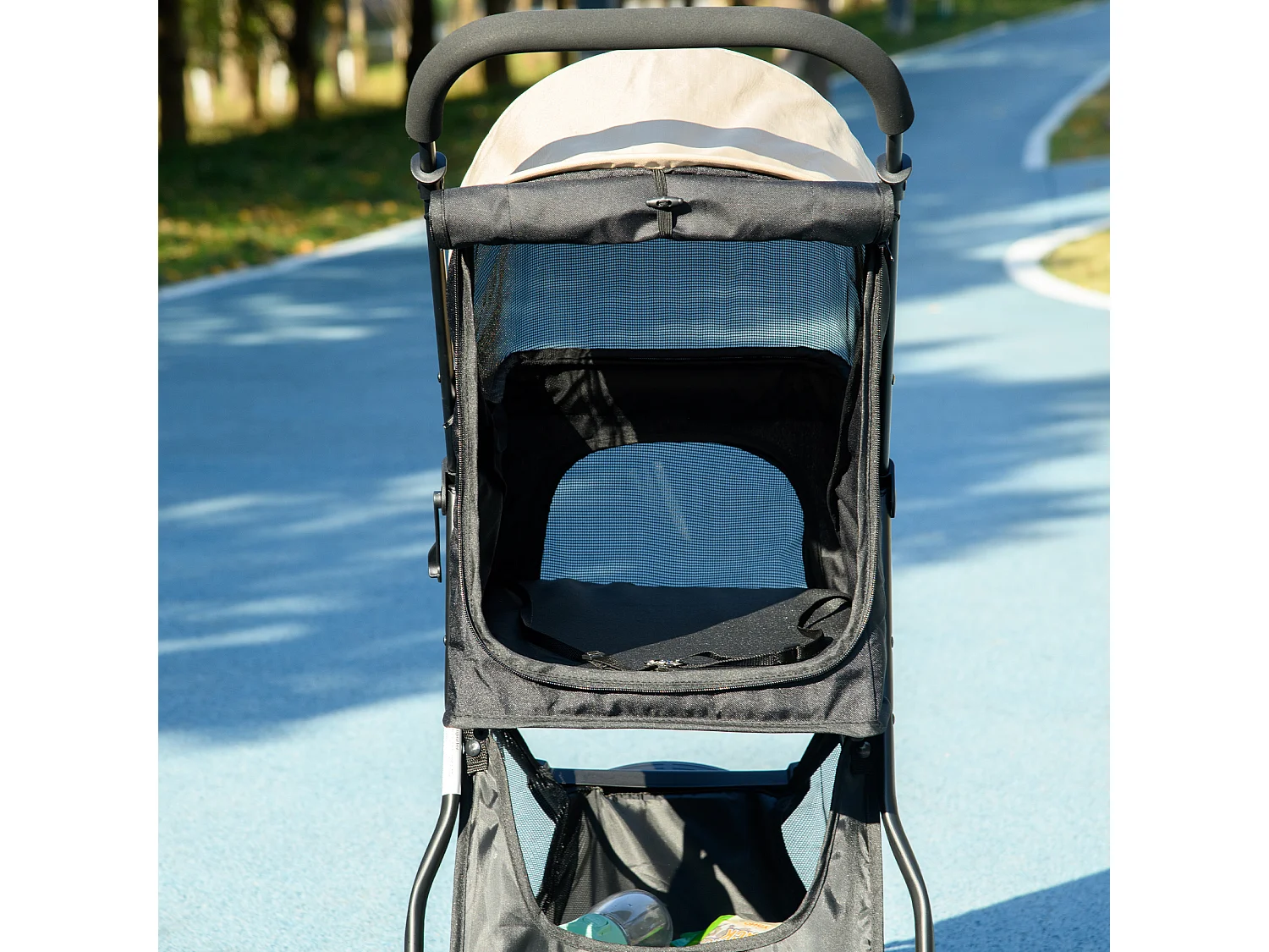 Passeggino cani pieghevole 3 ruote con copertura antipioggia khaki