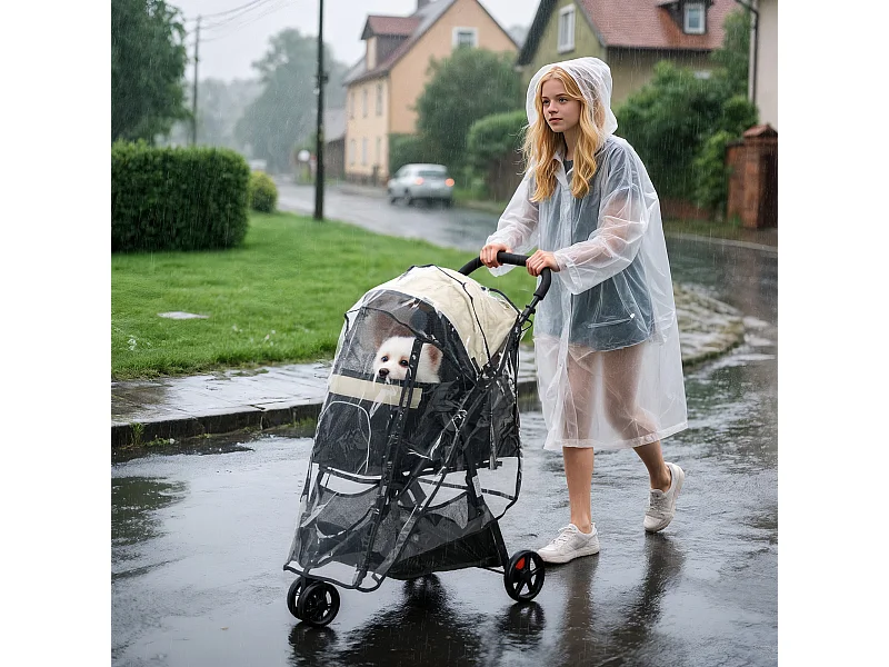 Passeggino cani pieghevole 3 ruote con copertura antipioggia khaki