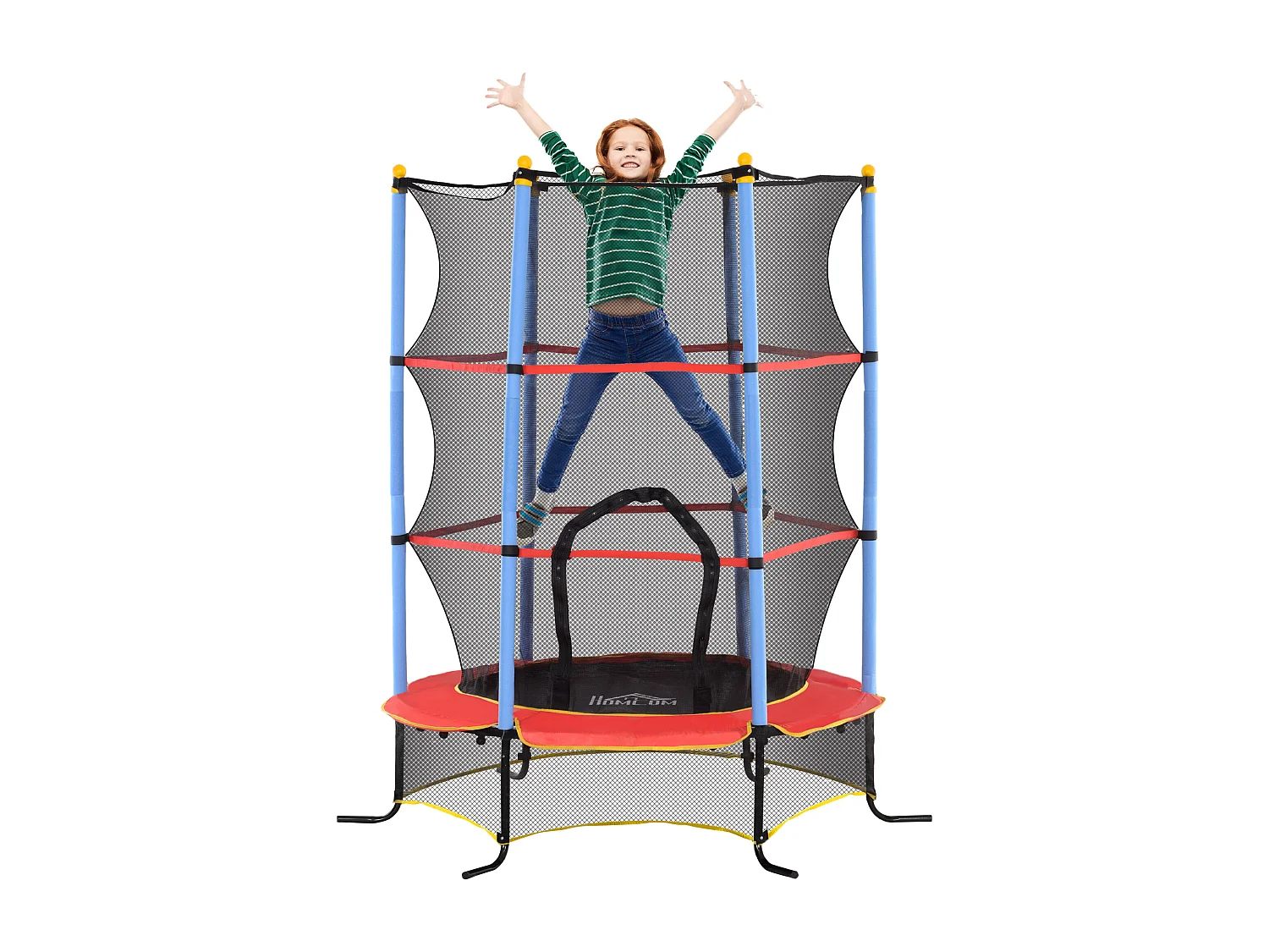 Trampolino elastico per bambini con rete di sicurezza blu