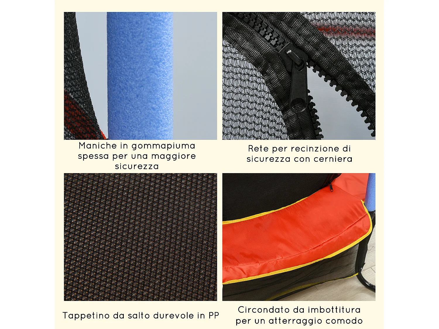 Trampolino elastico per bambini con rete di sicurezza blu