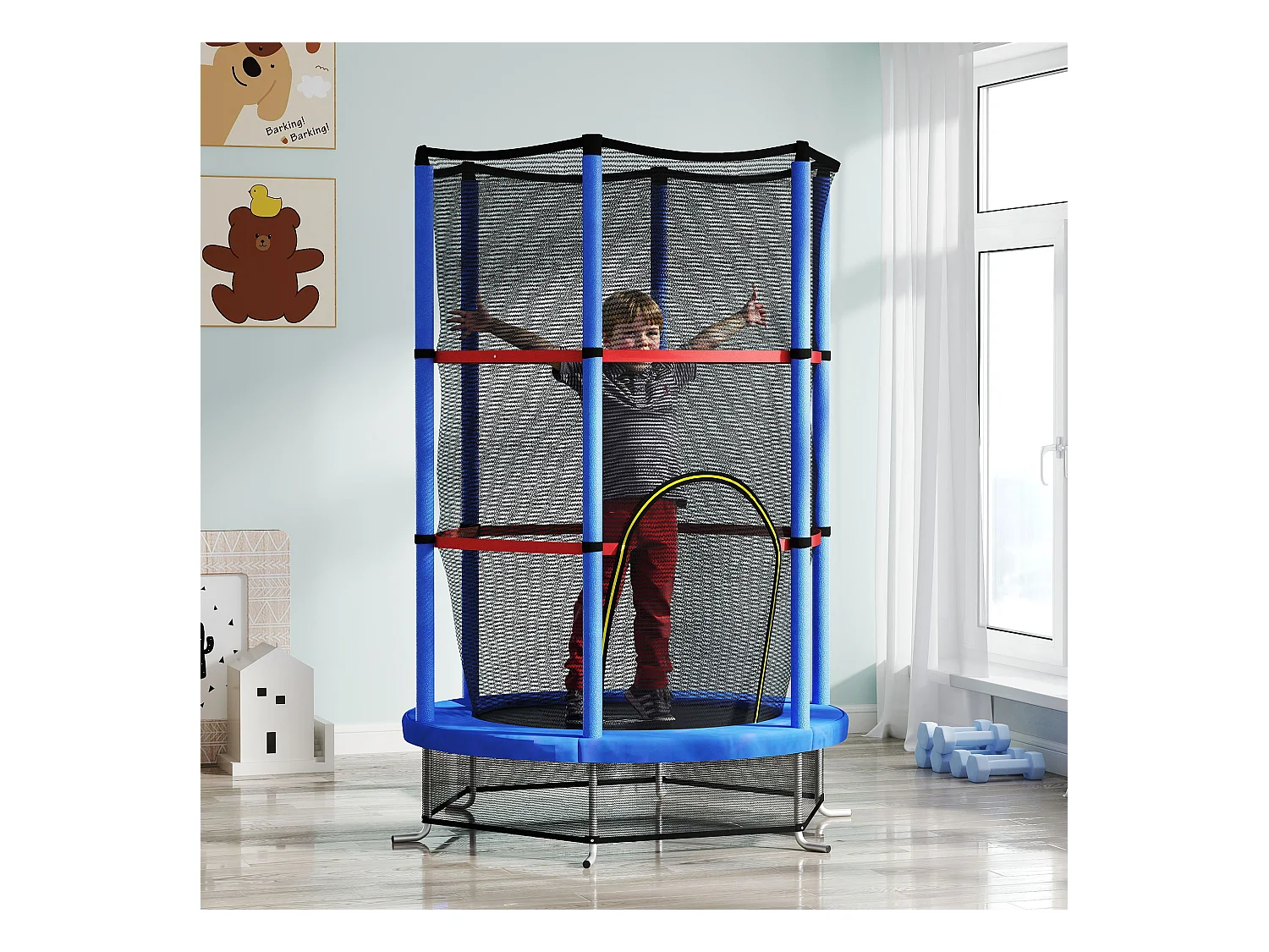 Tappeto elastico per bambini 3-6 anni con 3 ingressi blu e nero
