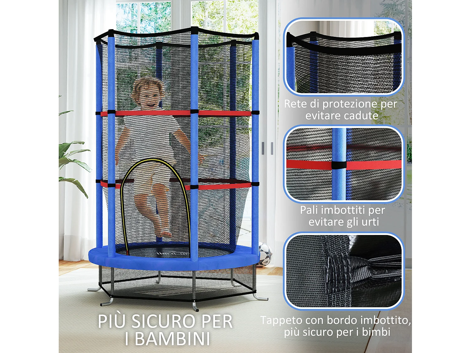 Tappeto elastico per bambini 3-6 anni con 3 ingressi blu e nero