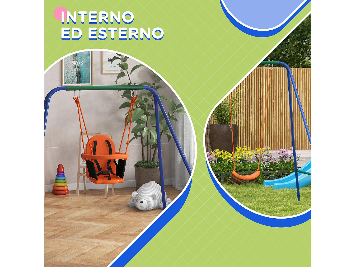 Altalena da giardino 2 in 1 per bambini da 6 mesi a 8 anni