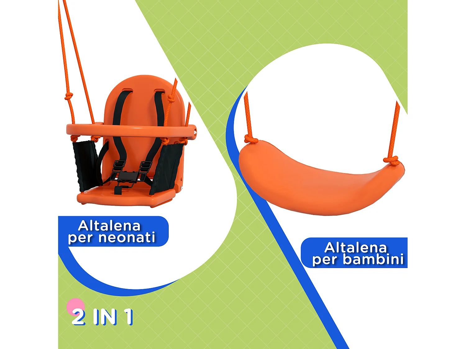 Altalena da giardino 2 in 1 per bambini da 6 mesi a 8 anni