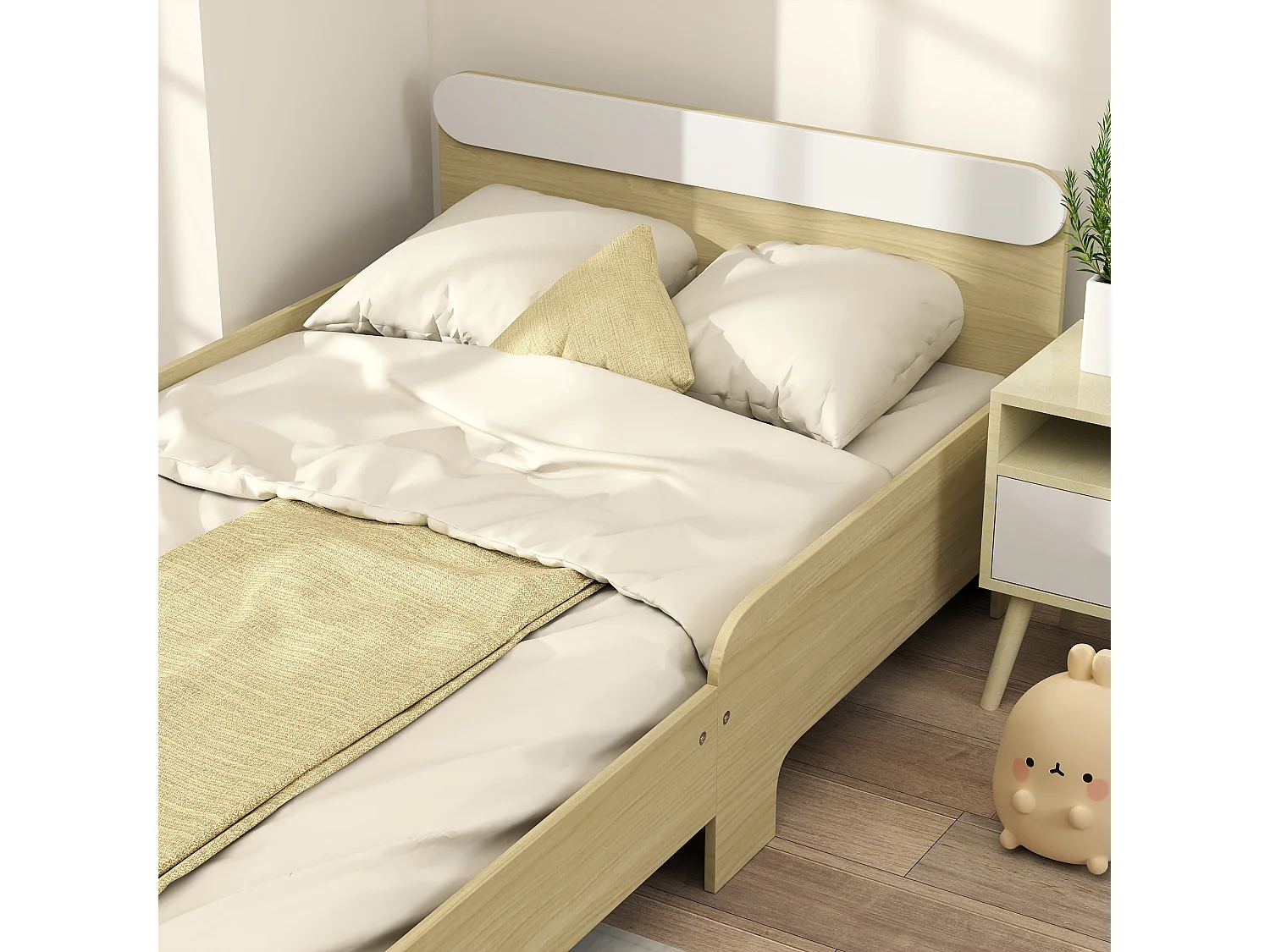 Letto per bambini 3-10 anni basso in legno e mdf bianco e color legno