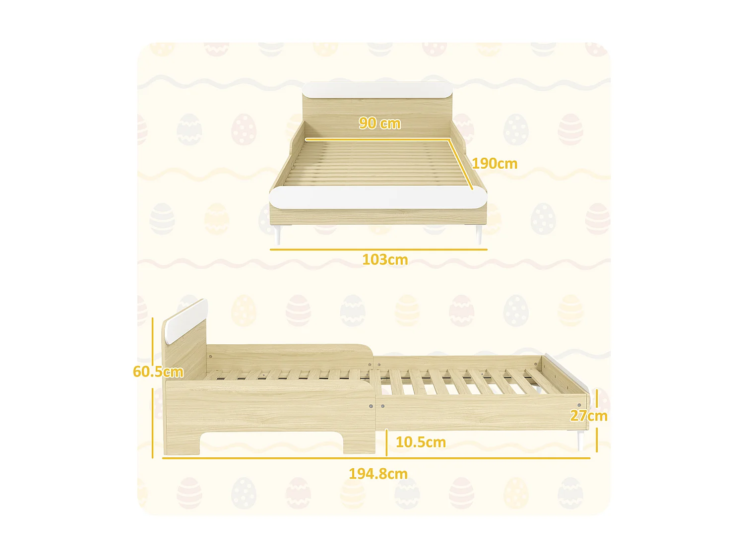 Letto per bambini 3-10 anni basso in legno e mdf bianco e color legno