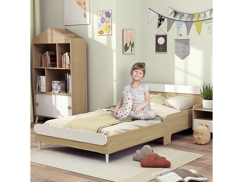 Letto per bambini 3-10 anni basso in legno e mdf bianco e color legno