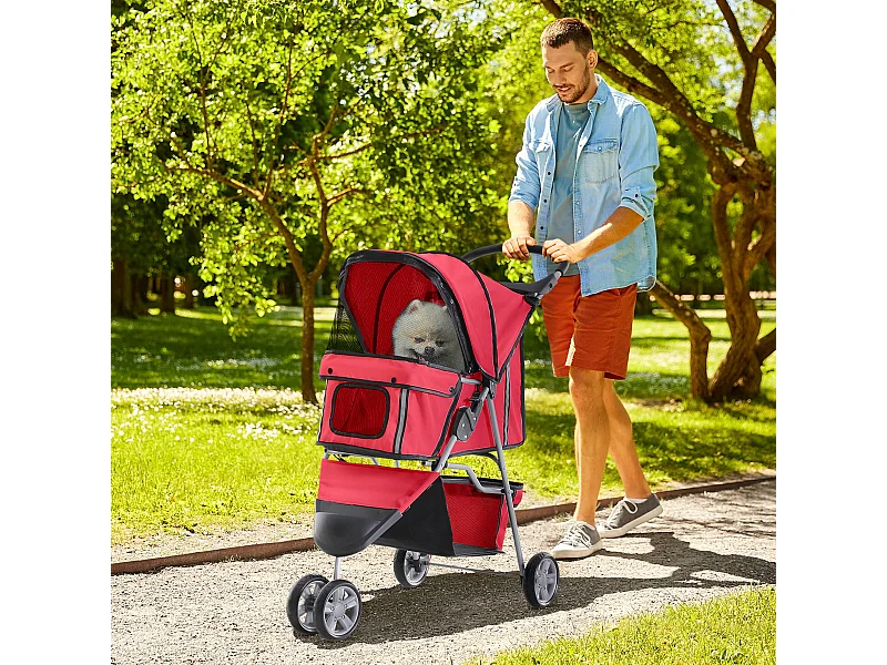 Passeggino per cani e gatti con ruote girevoli 75x45x97cm rosso