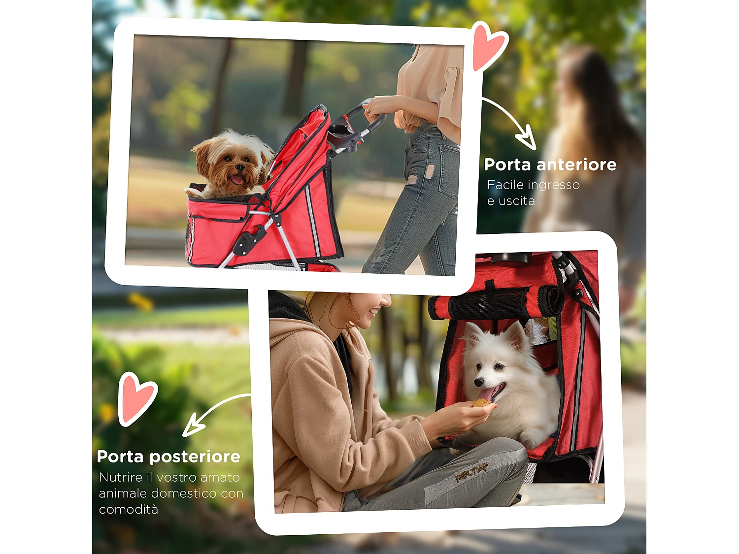 Passeggino per cani e gatti con ruote girevoli 75x45x97cm rosso