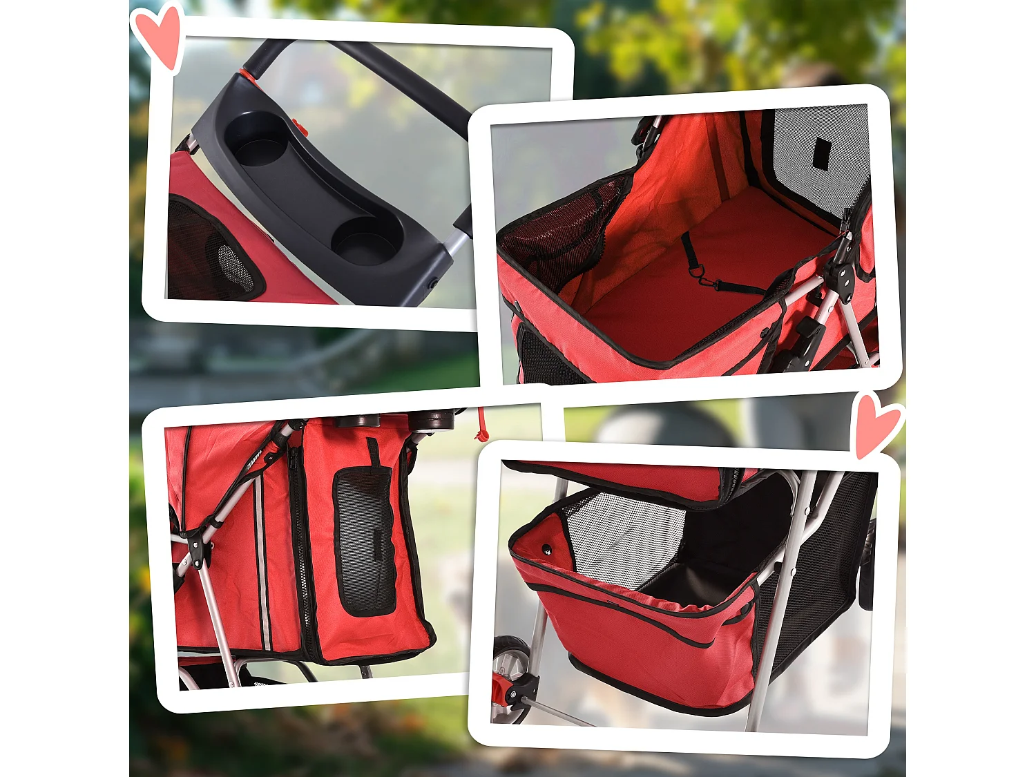 Passeggino per cani e gatti con ruote girevoli 75x45x97cm rosso