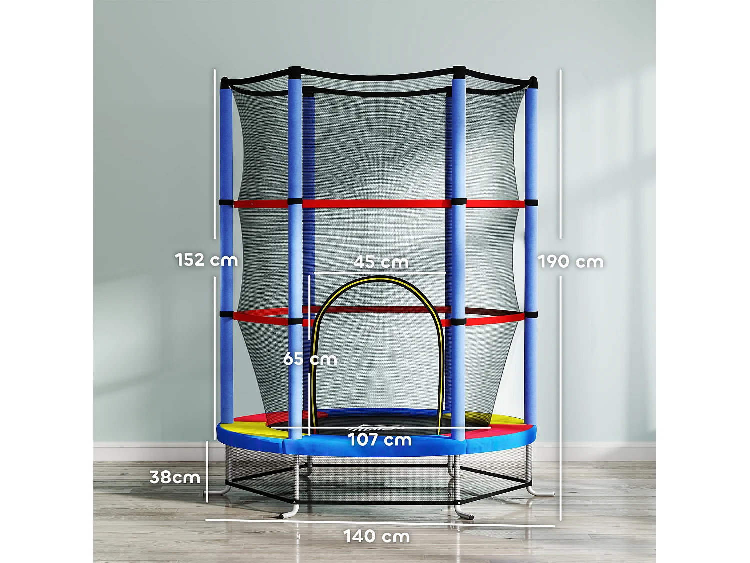 Tappeto elastico per bambini 3-6 anni con 3 ingressi multicolore