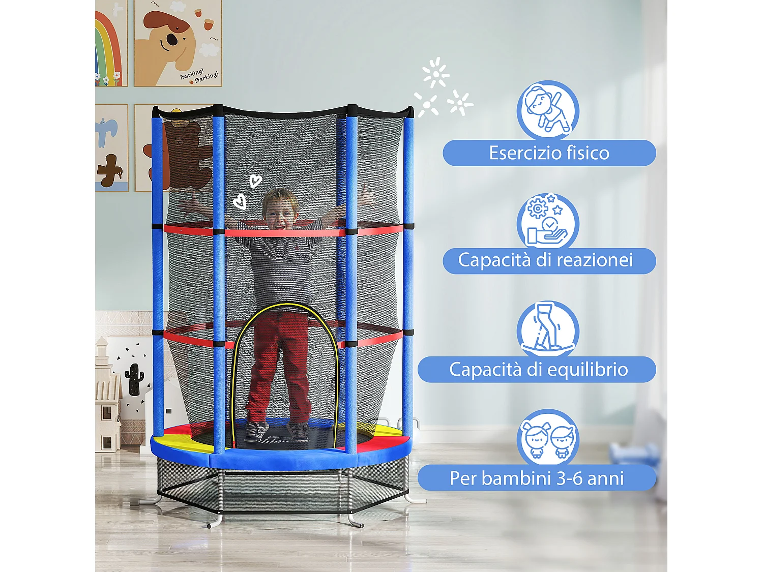 Tappeto elastico per bambini 3-6 anni con 3 ingressi multicolore