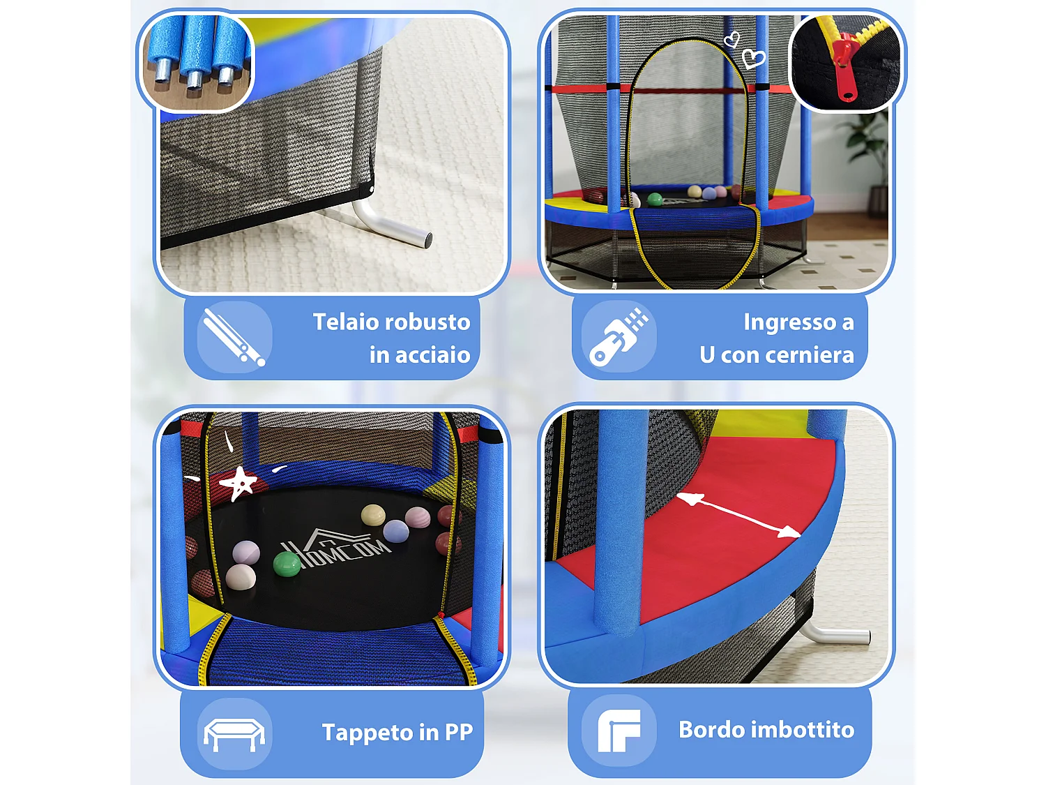 Tappeto elastico per bambini 3-6 anni con 3 ingressi multicolore