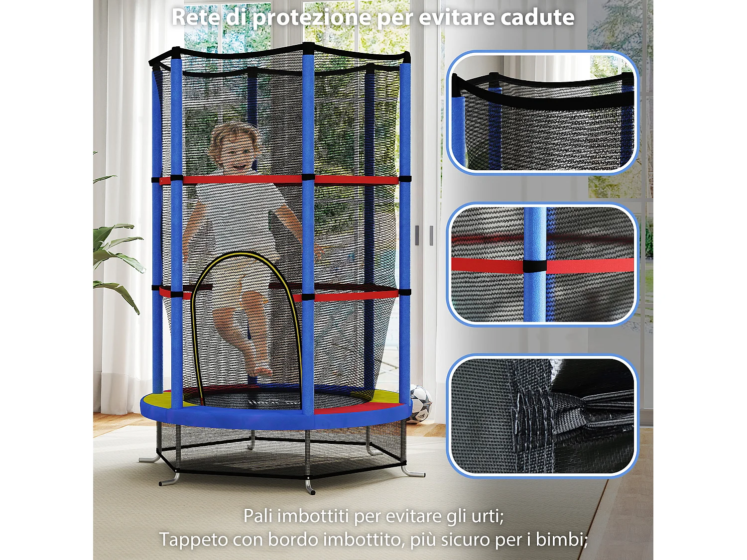 Tappeto elastico per bambini 3-6 anni con 3 ingressi multicolore