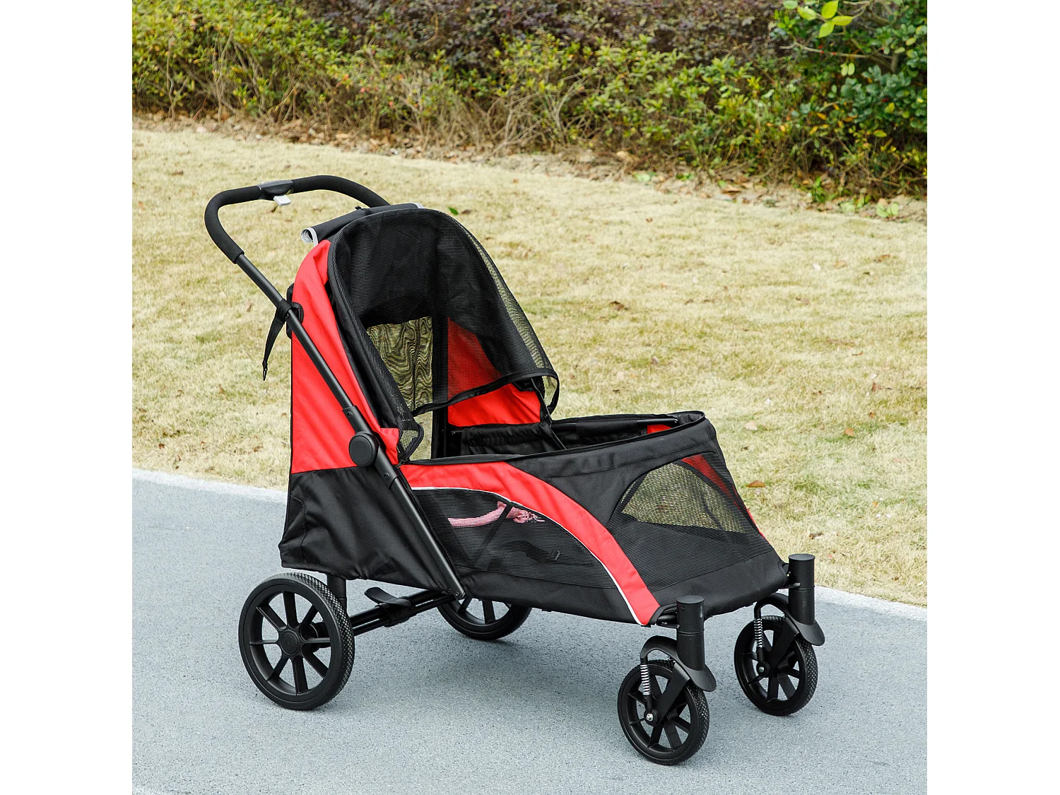 Passeggino per cani taglia grande pieghevole con cuscino nero