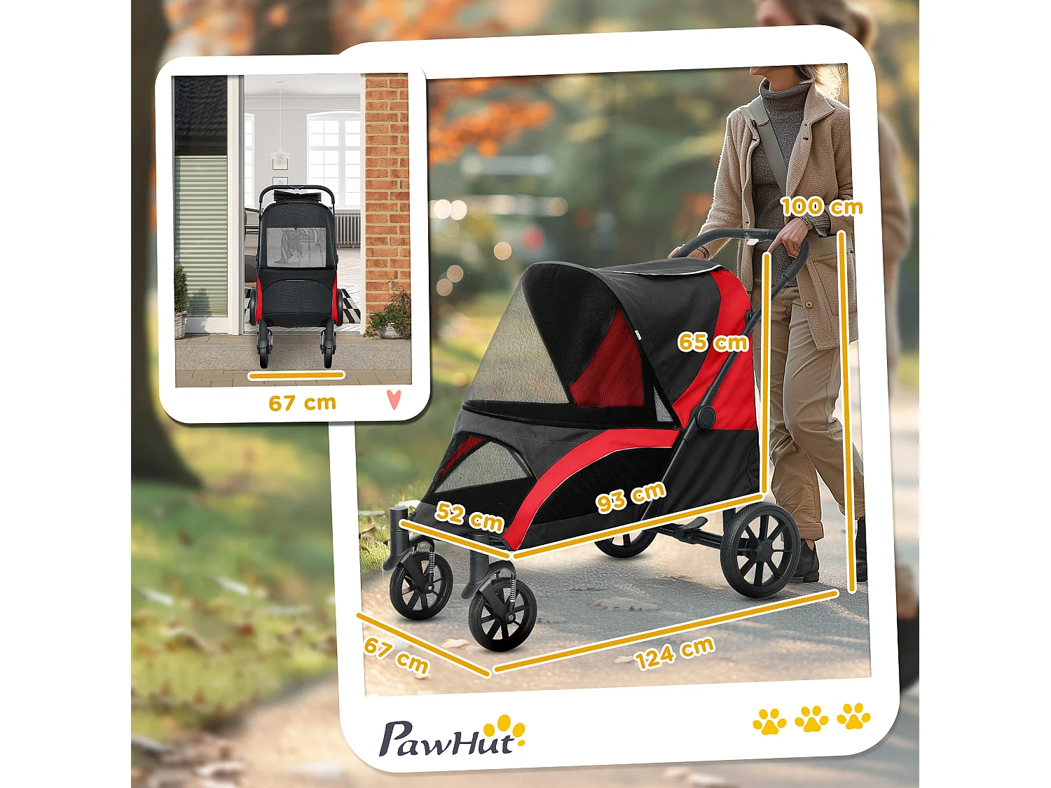 Passeggino per cani taglia grande pieghevole con cuscino nero