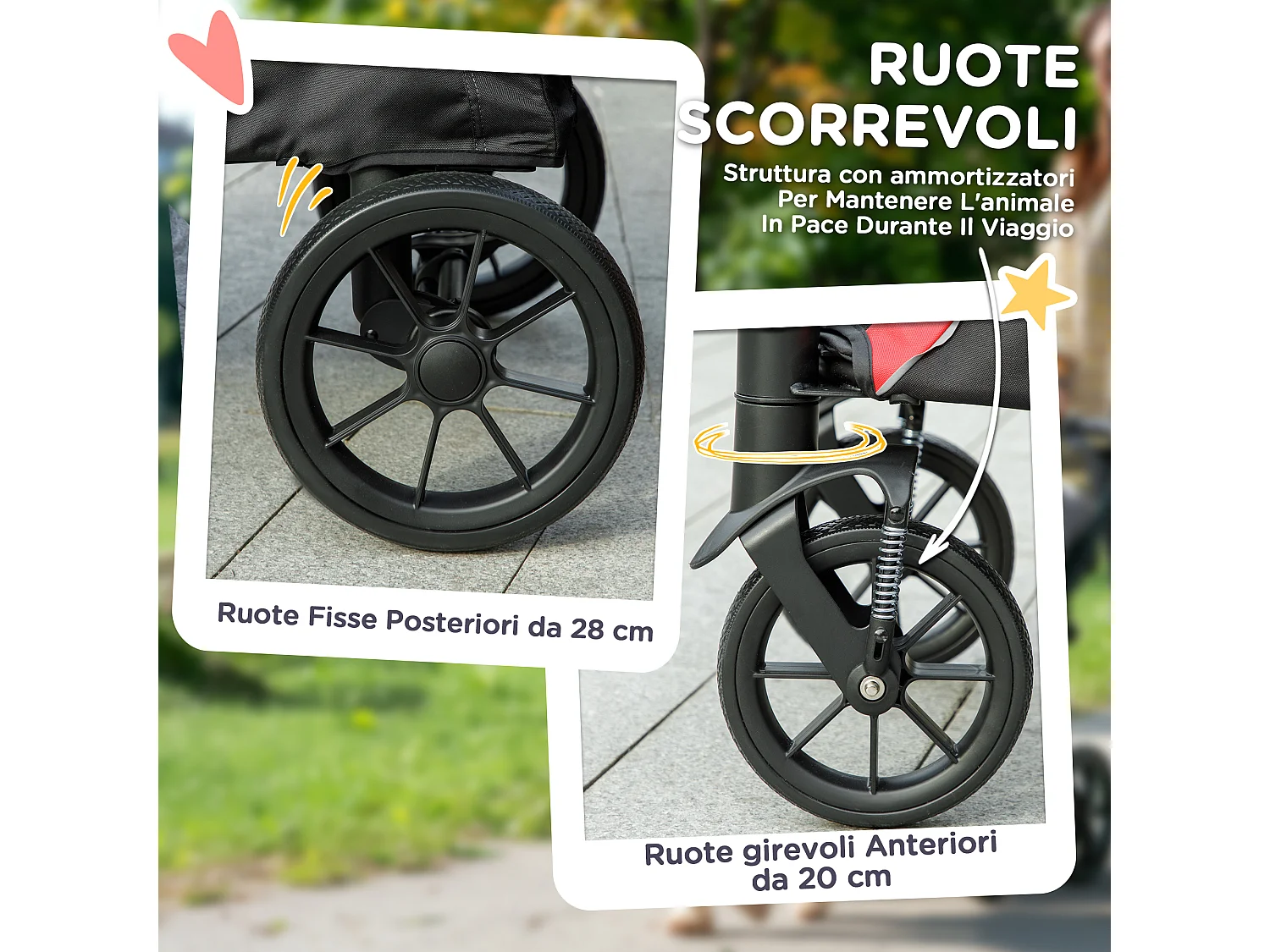 Passeggino per cani taglia grande pieghevole con cuscino nero