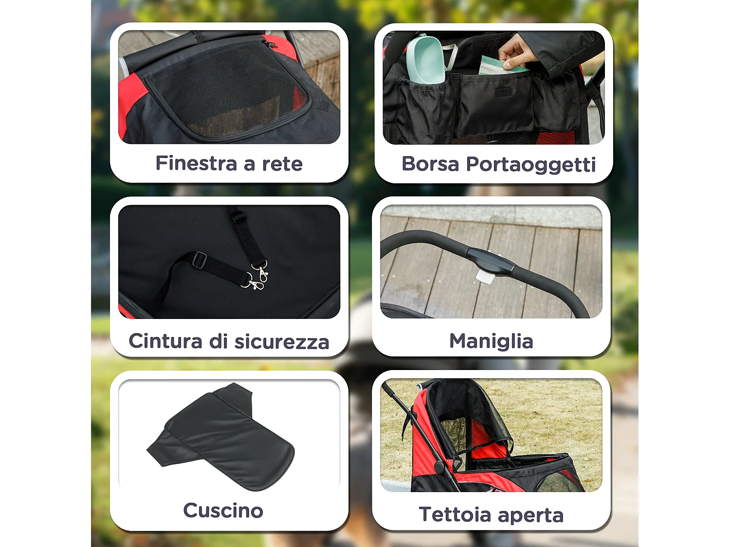 Passeggino per cani taglia grande pieghevole con cuscino nero