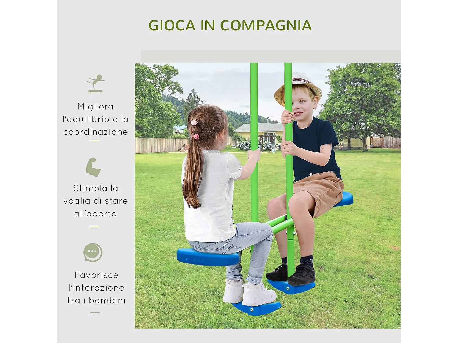 Set esterno con 2 altalene singole e 1 altalena doppia 280x140x178 cm