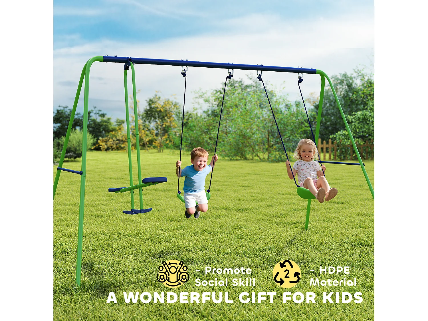 Set esterno con 2 altalene singole e 1 altalena doppia 280x140x178 cm