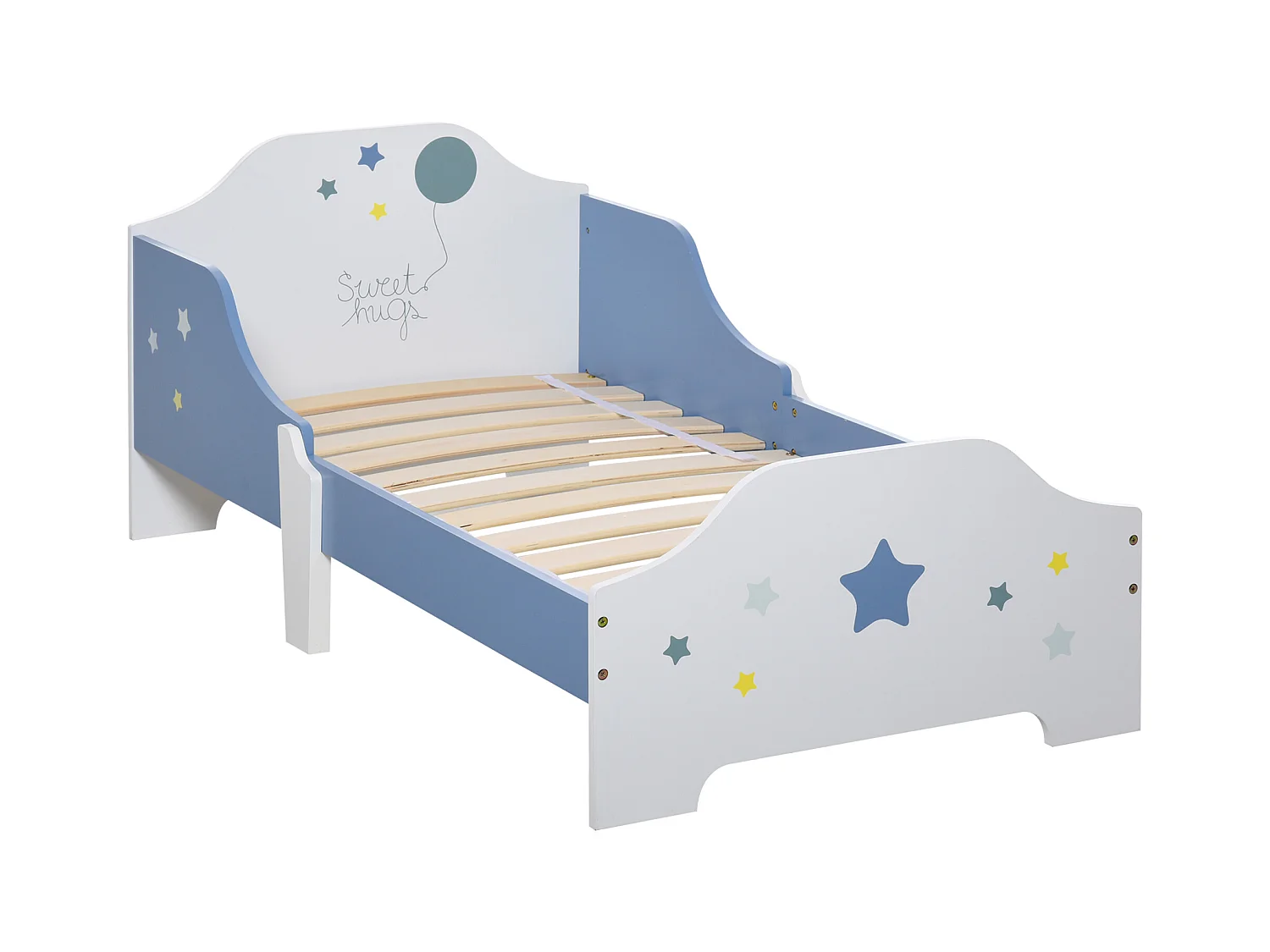 Letto basso per bambini 3+ anni con sponde lettino mdf blu bianco