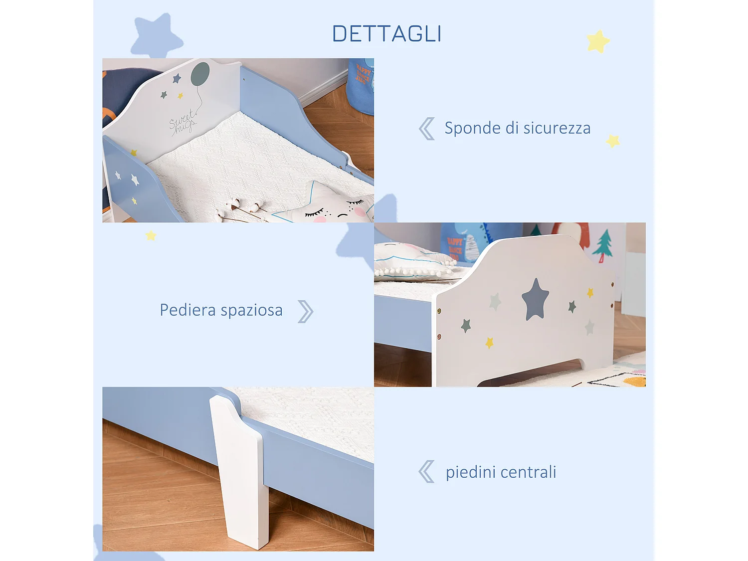 Letto basso per bambini 3+ anni con sponde lettino mdf blu bianco