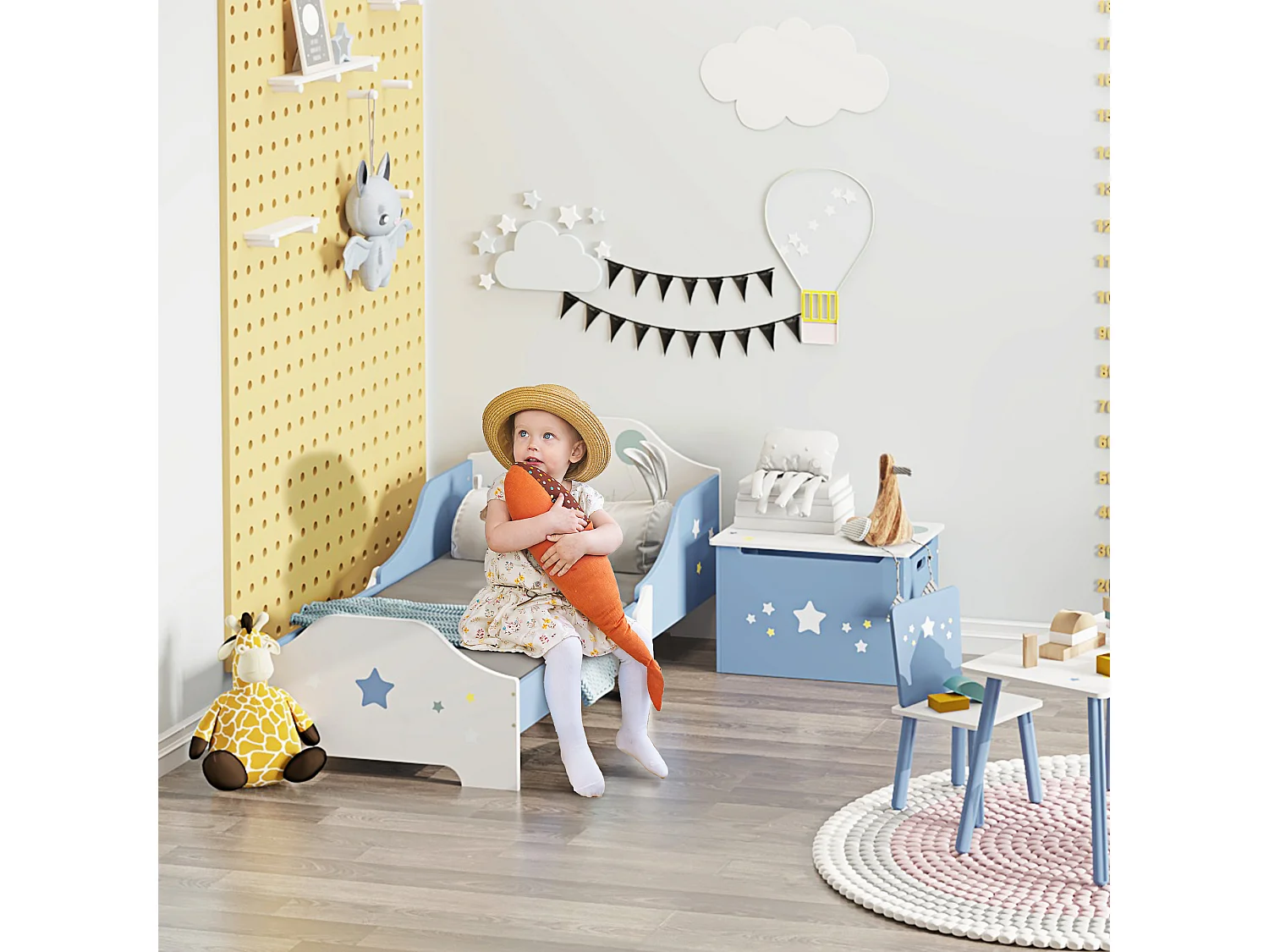 Letto basso per bambini 3+ anni con sponde lettino mdf blu bianco