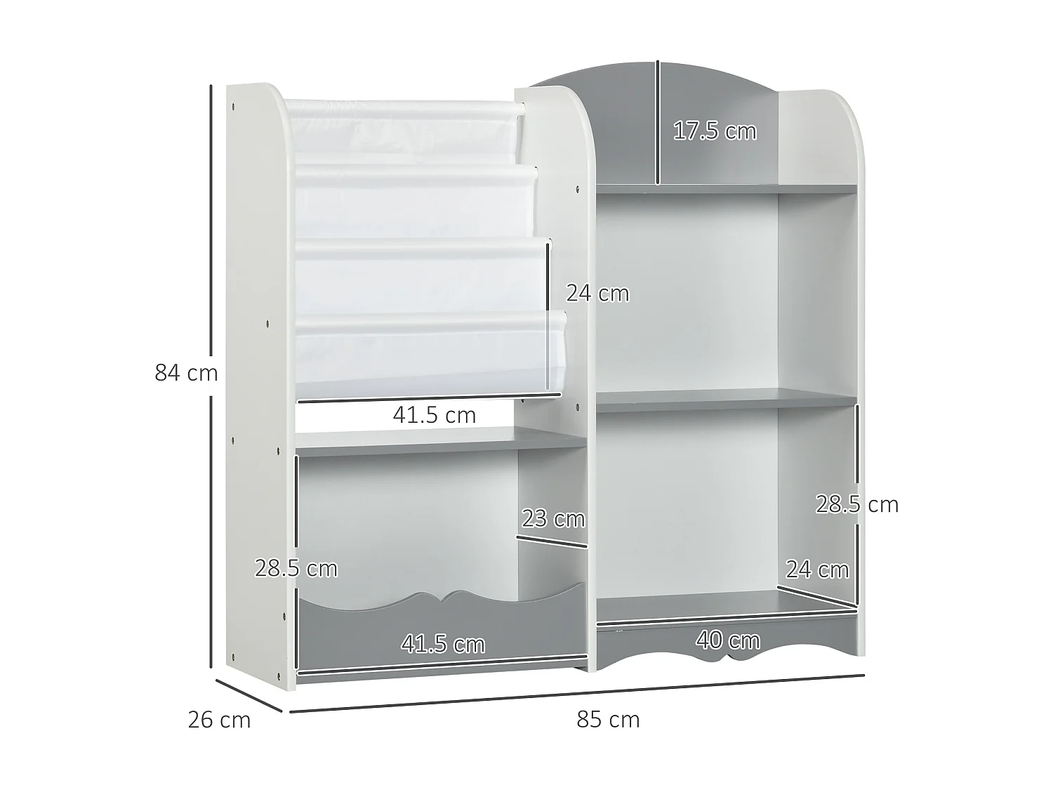 Scaffale portagiochi per bambini 85x26x84cm in legno grigio