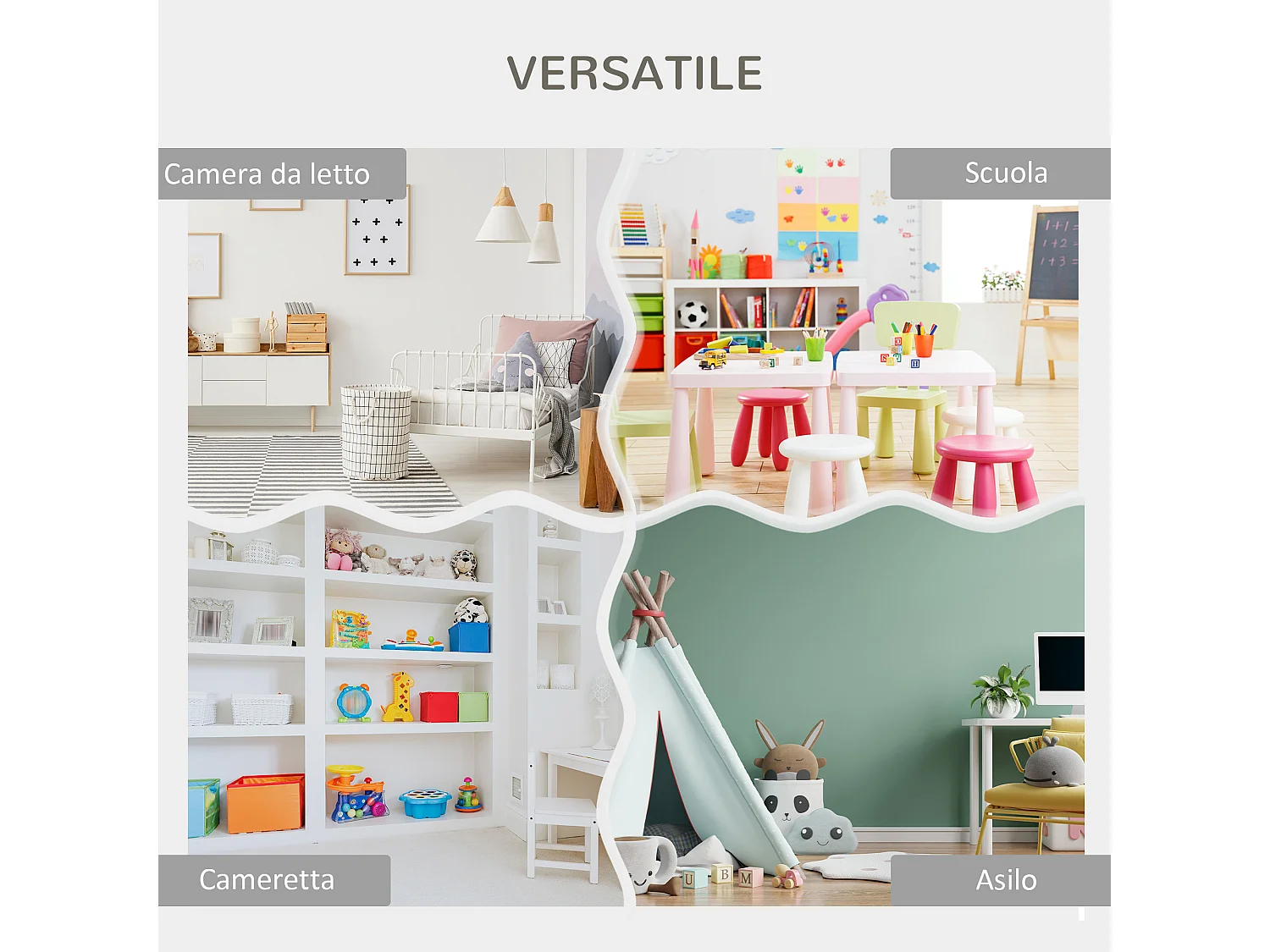 Scaffale portagiochi per bambini 85x26x84cm in legno grigio