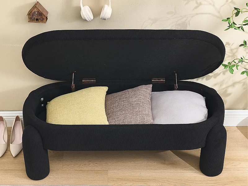 Opbergbank - Zwarte corduroy opbergbank - Moderne en multifunctionele stijl voor slaapkamer en woonkamer