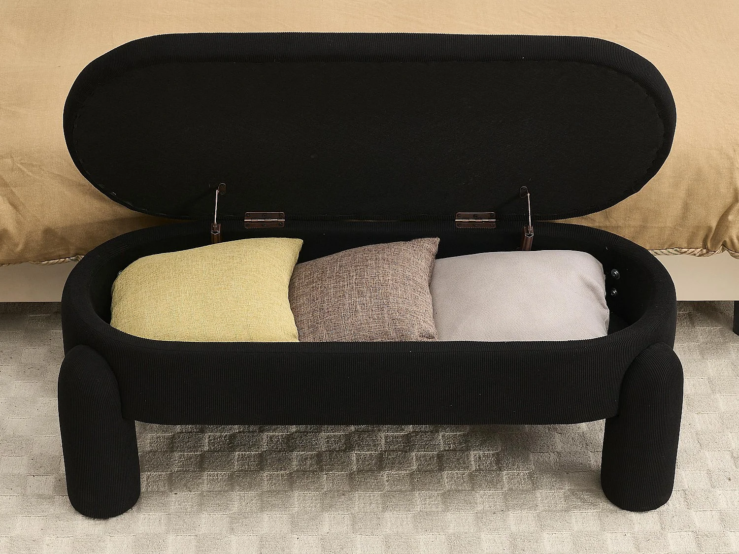 Pouf de Rangement - Banc Coffre en Velours Côtelé Noir - Style Contemporain et Multifonction pour Chambre et Salon