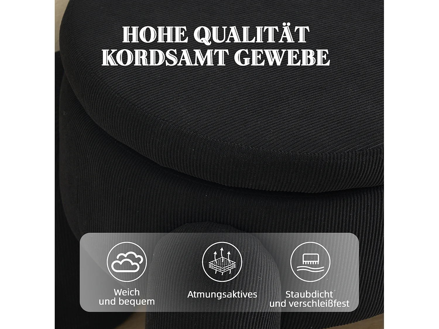 Pouf de Rangement - Banc Coffre en Velours Côtelé Noir - Style Contemporain et Multifonction pour Chambre et Salon