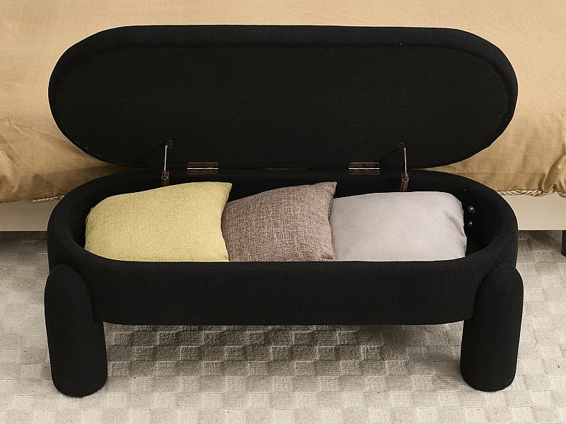 Pouf de Rangement - Banc Coffre en Velours Côtelé Noir - Style Contemporain et Multifonction pour Chambre et Salon