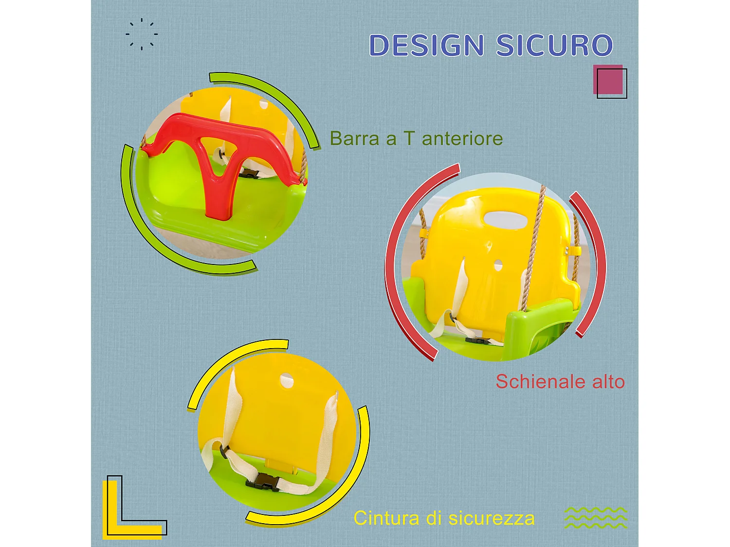 Altalena per bambini 9-36 mesi con corda regolabile in pp pe