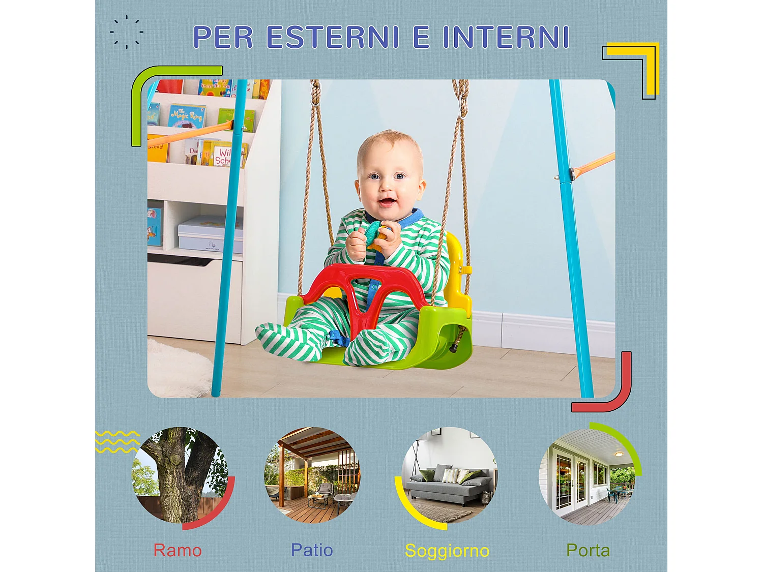 Altalena per bambini 9-36 mesi con corda regolabile in pp pe