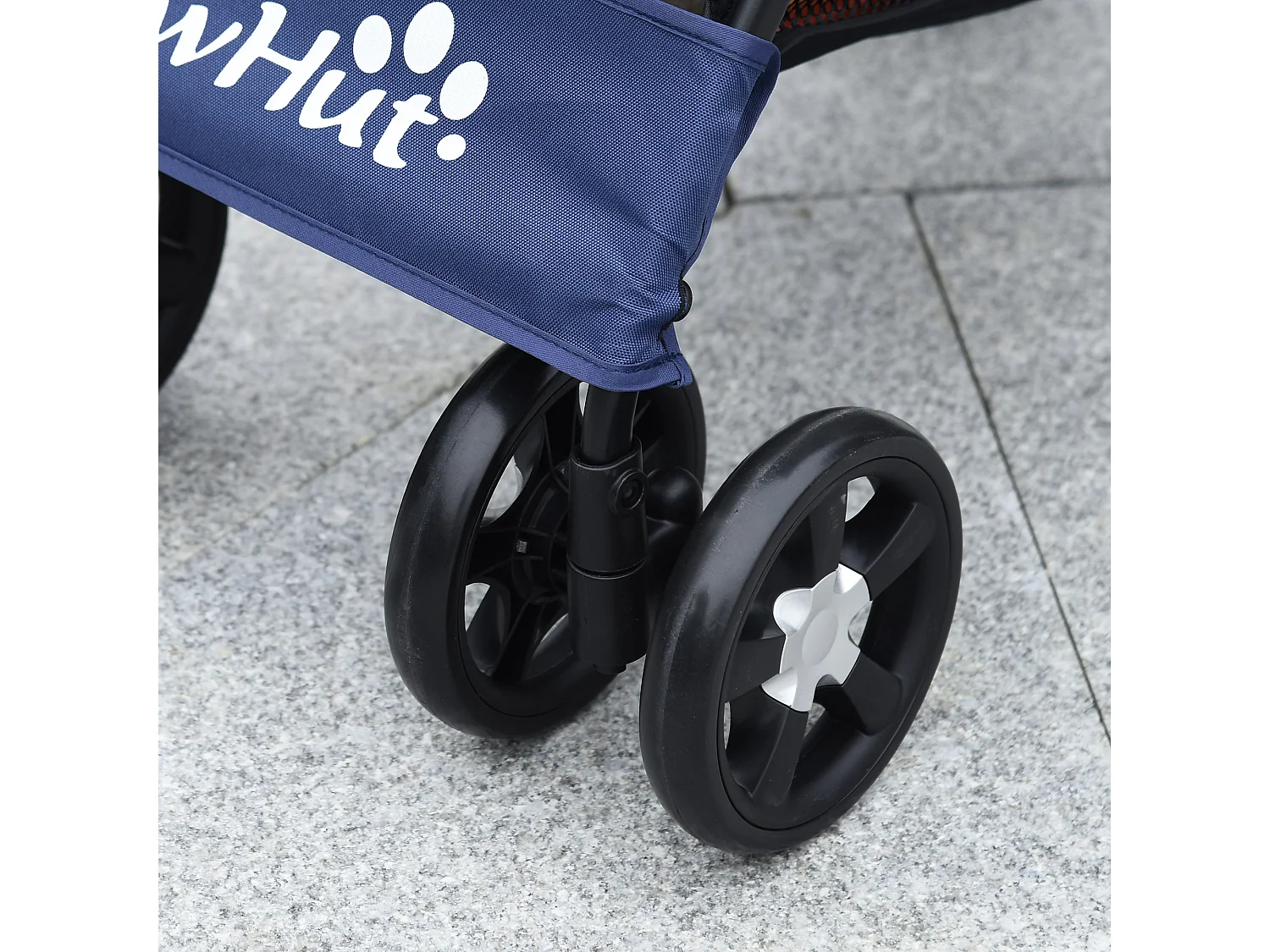 Passeggino per cani con cesto, cuscino e 2 guinzagli nero e blu scuro