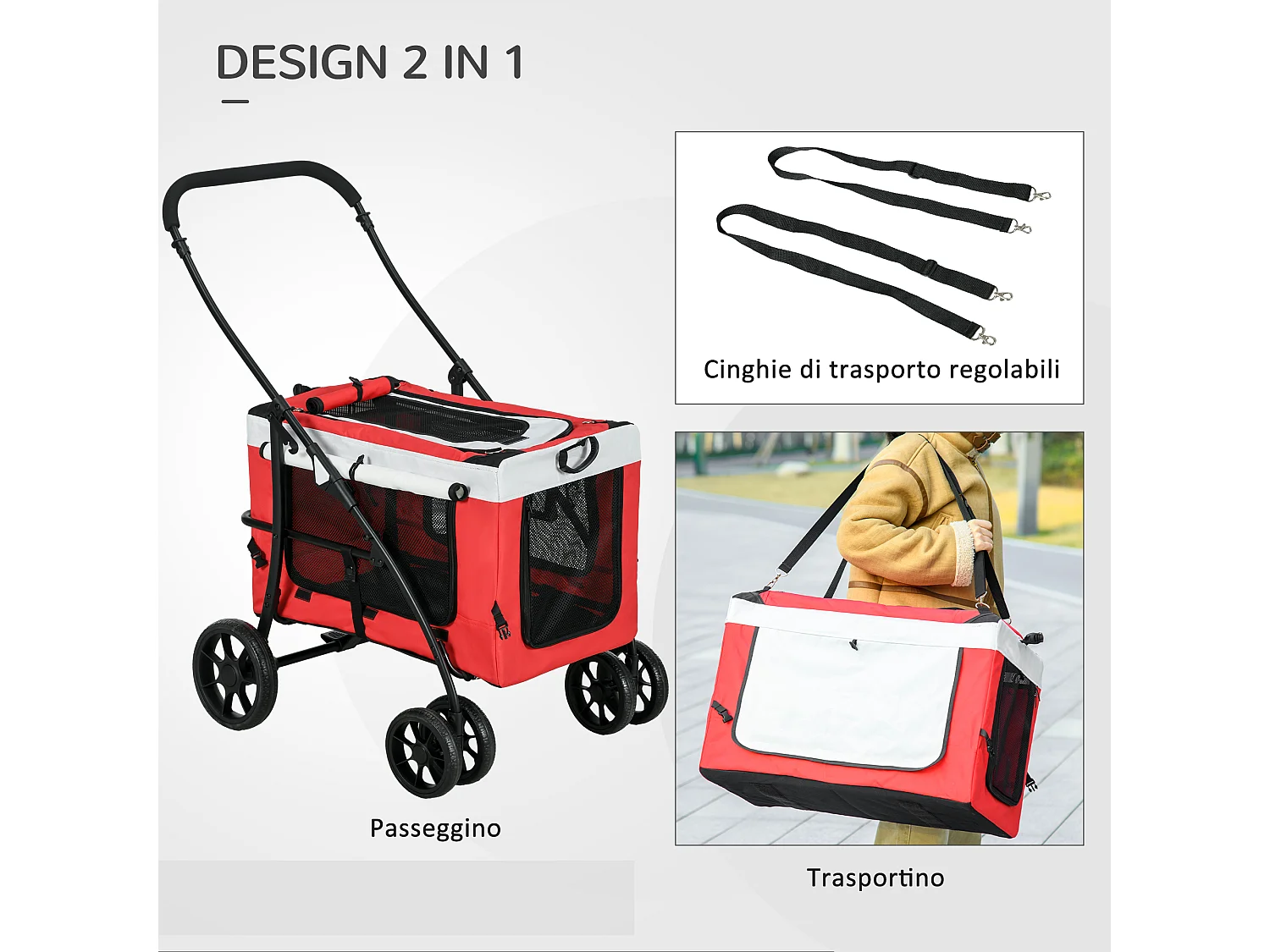 Passeggino per cani taglia piccola e mini con guinzagli e custodia