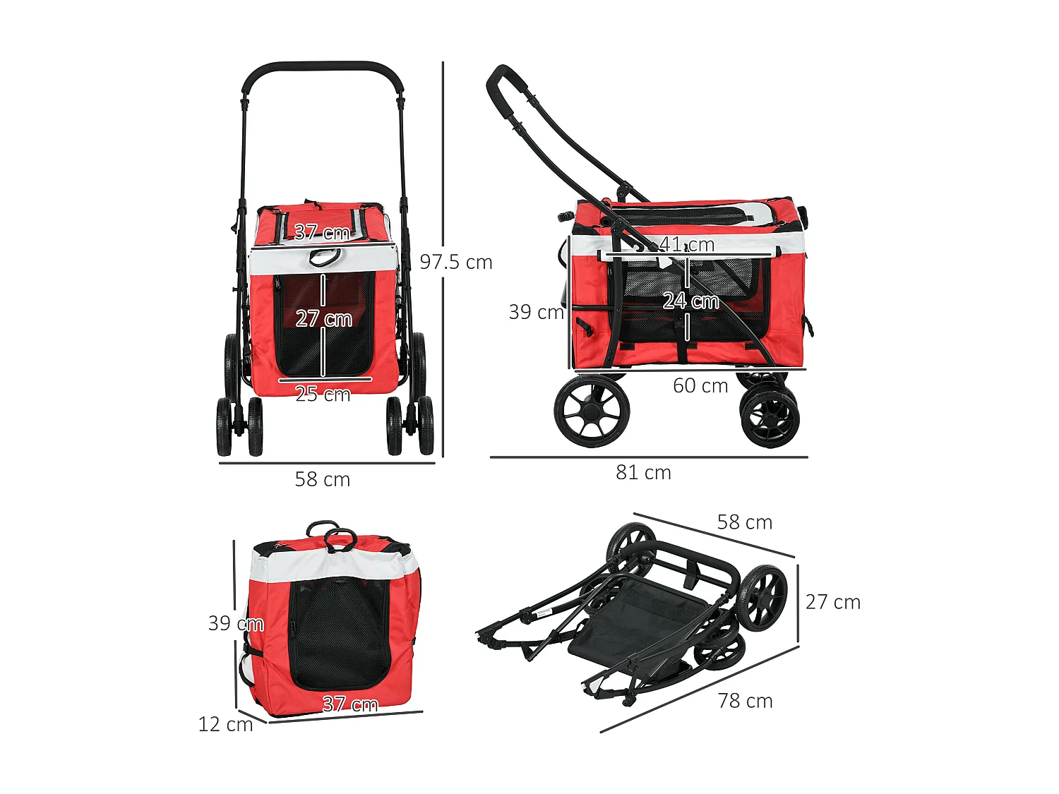 Passeggino per cani taglia piccola e mini con guinzagli e custodia