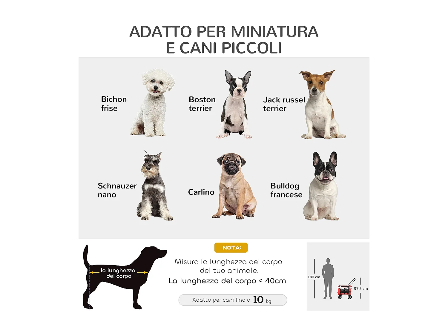 Passeggino per cani taglia piccola e mini con guinzagli e custodia