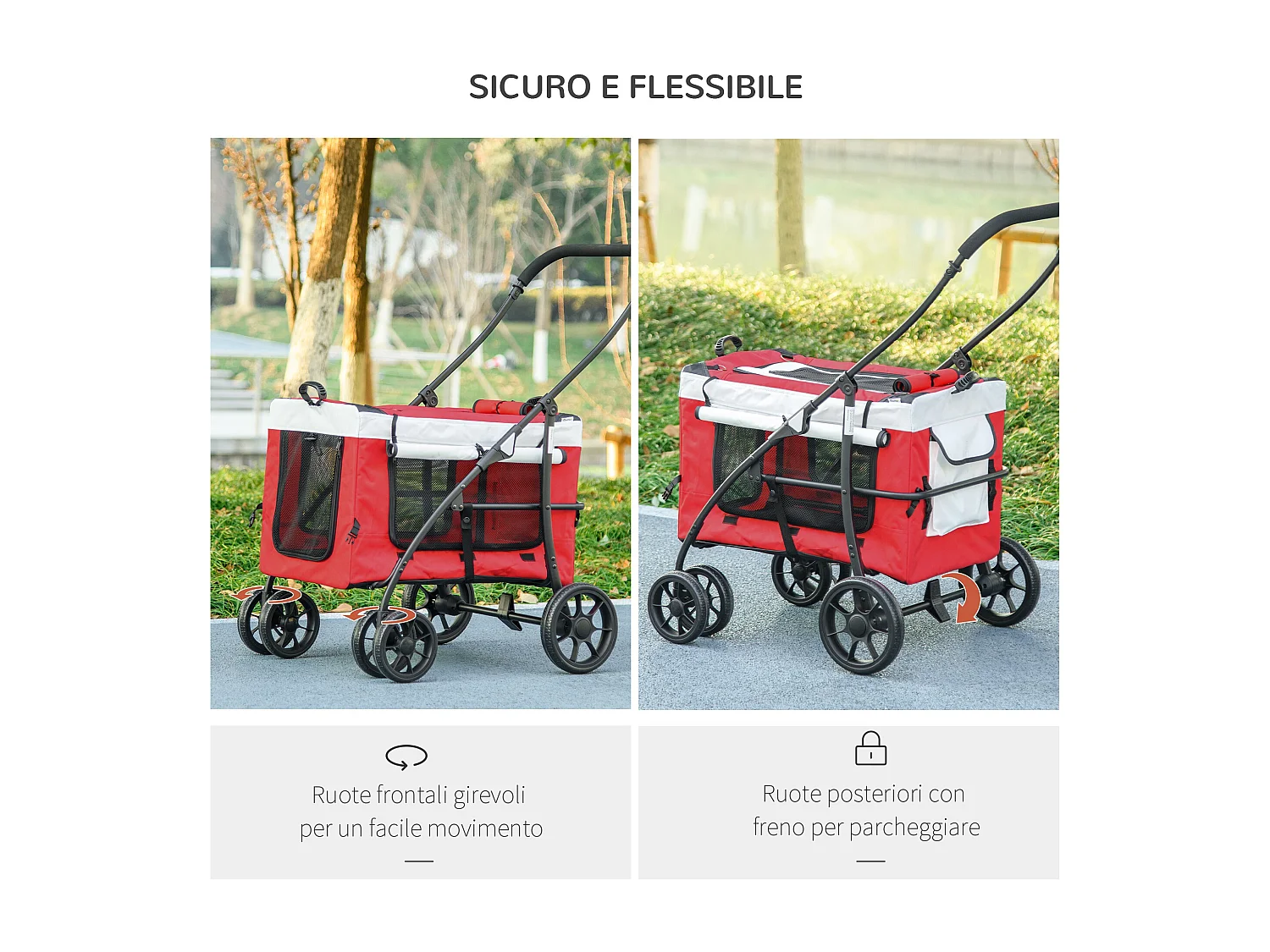 Passeggino per cani taglia piccola e mini con guinzagli e custodia