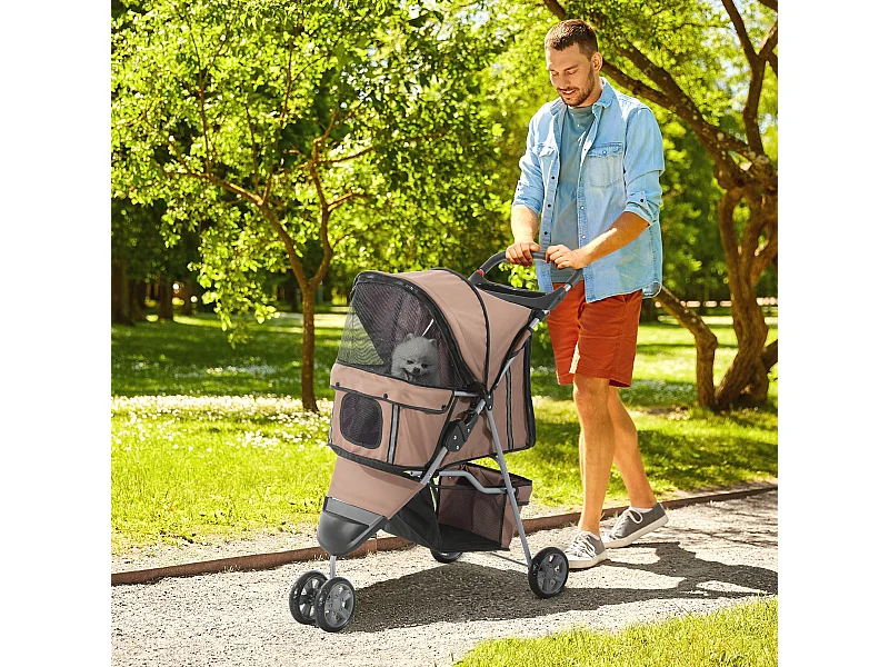 Passeggino per cani e gatti con ruote girevoli 75x45x97cm caffè