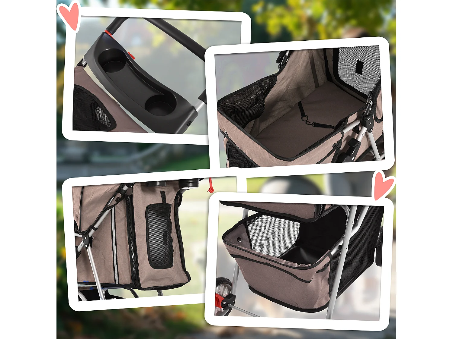 Passeggino per cani e gatti con ruote girevoli 75x45x97cm caffè